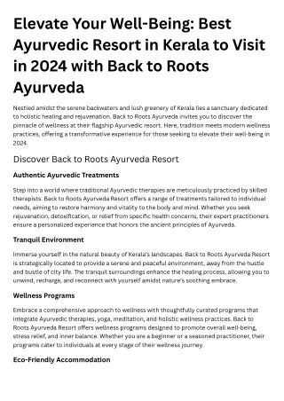 Elevate Your Well-Being Best Ayurvedic Resort in Kerala to Visit in 2024 with Back to Roots Ayurveda