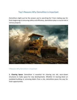 Top 5 Reasons Why Demolition is Important