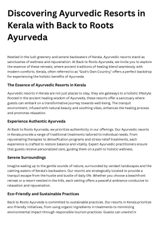 Discovering Ayurvedic Resorts in Kerala with Back to Roots Ayurveda