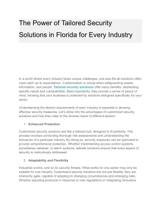 The Power of Tailored Security Solutions in Florida for Every for Every Industry