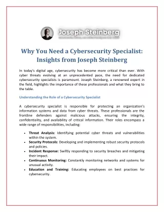 Why You Need a Cybersecurity Specialist Insights from Joseph Steinberg