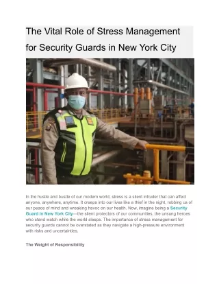 The Vital Role of Stress Management for Security Guards in New York City