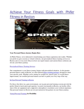 Achieve Your Fitness Goals with Phifer Fitness in Reston