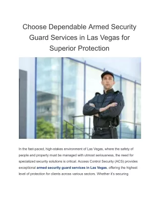 Choose Dependable Armed Security Guard Services in Las Vegas for Superior Protection