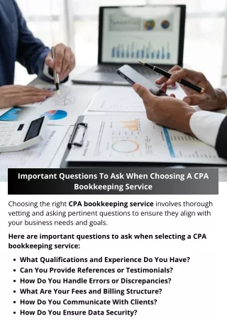 Important Questions To Ask When Choosing A CPA Bookkeeping Service