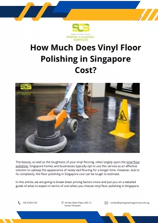 How Much Does Vinyl Floor Polishing in Singapore Cost