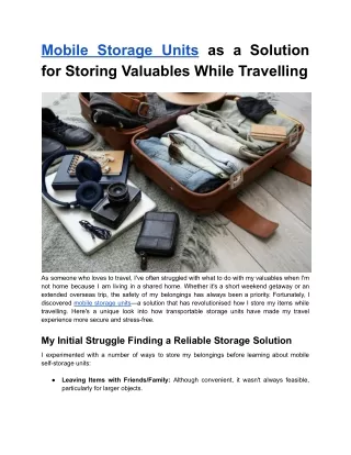 Mobile Storage Units as a Solution for Storing Valuables While Travelling