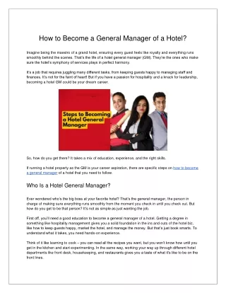 How to Become a General Manager of a Hotel?