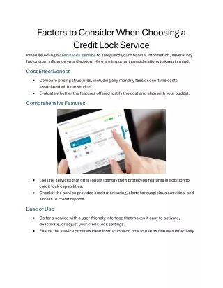 Factors to Consider When Choosing a Credit Lock Service