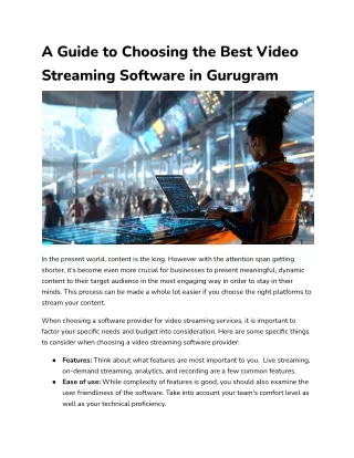 A Guide to Choosing the Best Video Streaming Software in Gurugram