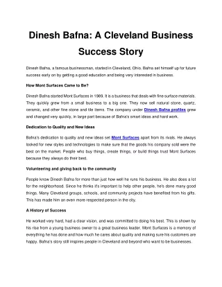 Dinesh Bafna A Cleveland Business Success Story