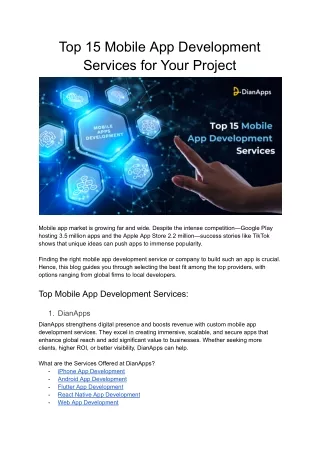 Top 15 Mobile App Development Services for Your Project