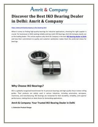 Best IKO Bearing Dealer in Delhi: Amrit & Company