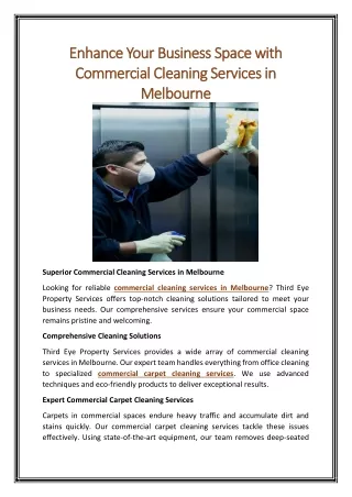 Enhance Your Business Space with Commercial Cleaning Services in Melbourne