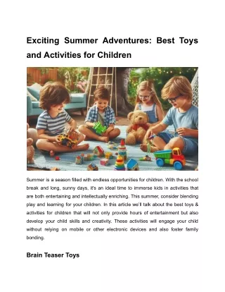 Exciting Summer Adventures Best Toys and Activities for Children