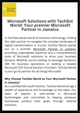 Microsoft Solutions with TechSol World Your premier Microsoft Partner in Jamaica