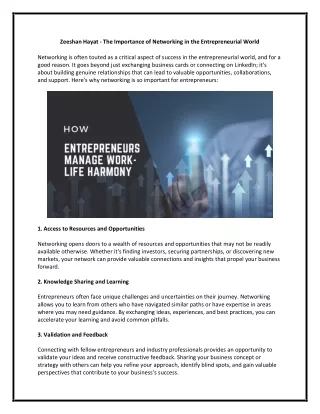 Zeeshan Hayat - The Importance of Networking in the Entrepreneurial World