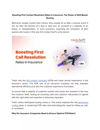 Boosting First Contact Resolution Rates: Power of Skill-Based Routing