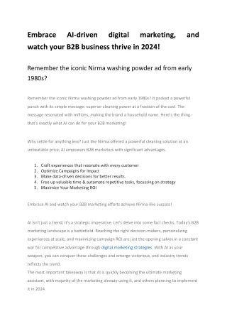 Embrace AI Driven Digital Marketing and Watch Your B2B Business Thrive in 2024