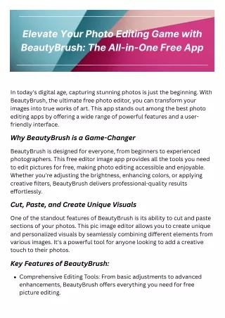 Elevate Your Photo Editing Game with BeautyBrush: The All-in-One Free App