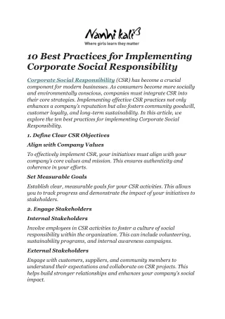 10 Best Practices for Implementing Corporate Social Responsibility