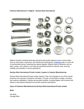 Fasteners Manufacturer in Nigeria - Sachiya Steel International