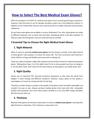 How To Select The Best Medical Exam Gloves