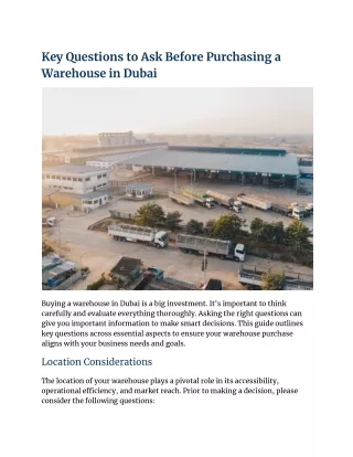 Key Questions to Ask Before Purchasing a Warehouse in Dubai