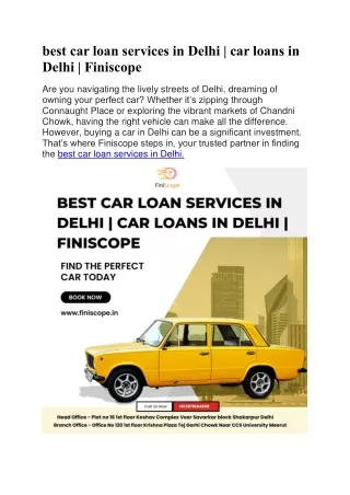 best car loan services in Delhi | car loans in Delhi | Finiscope