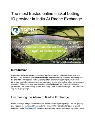 The most trusted online cricket betting ID provider in India At Radhe Exchange