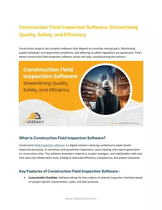 Construction Field Inspection Software Streamlining Quality, Safety, and Efficiency