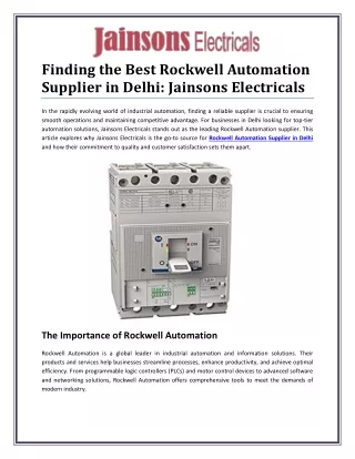 Finding the Best Rockwell Automation Supplier in Delhi: Jainsons Electricals