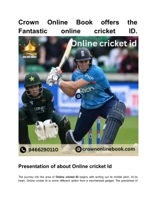 Crown Online Book offers the Fantastic online cricket ID.