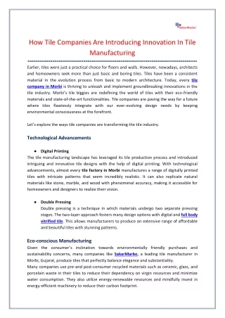 How Tile Companies are Introducing Innovation In Tile Manufacturing?