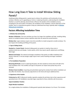 How Long Does It Take to Install Window Sliding Panels