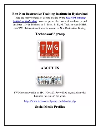 Best Non Destructive Training Institute in Hyderabad, technoworldgroup