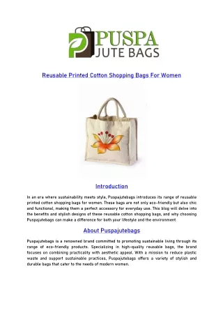 Reusable Printed Cotton Shopping Bags For Women by puspajutebags