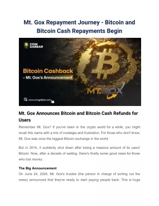 Mt. Gox Repayment Journey - Bitcoin and Bitcoin Cash Repayments Begin