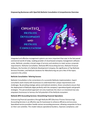 Empowering Businesses with OpenTeQ NetSuite Consultation A Comprehensive Overview