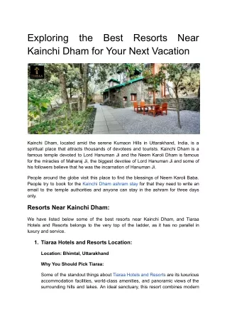 Exploring the Best Resorts Near Kainchi Dham for Your Next Vacation