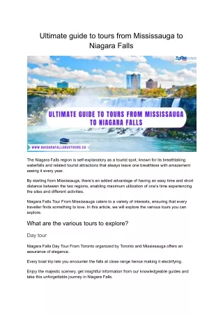 Ultimate guide to tours from Mississauga to Niagara Falls