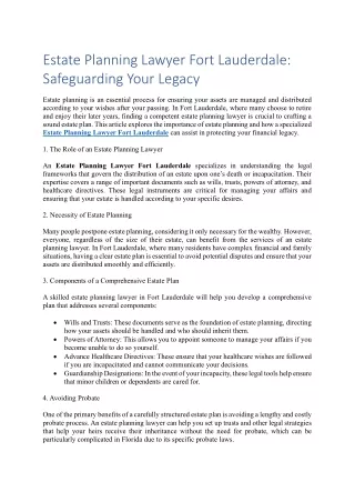 Estate Planning Lawyer Fort Lauderdale Safeguarding Your Legacy