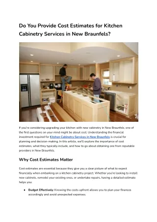 Do You Provide Cost Estimates for Kitchen Cabinetry Services in New Braunfels