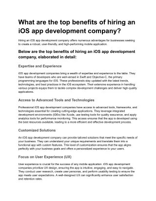 What are the top benefits of hiring an iOS app development company?