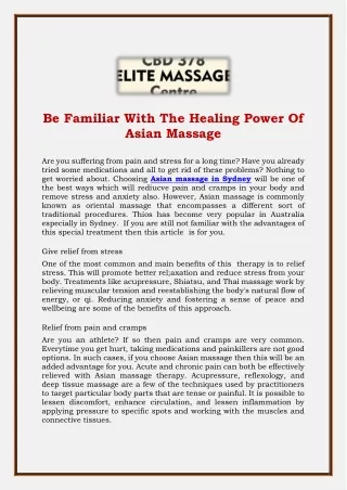 Be Familiar With The Healing Power Of Asian Massage