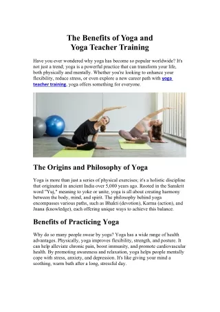 The Benefits of Yoga and Yoga Teacher Training