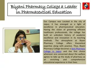 Biyani Pharmacy College: Shaping the Future of Health Care