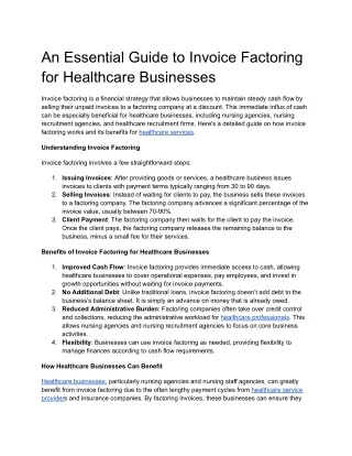 An Essential Guide to Invoice Factoring for Healthcare Businesses