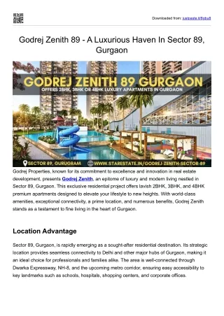 Godrej Zenith, Sector 89 - 234 BHK Luxury Homes In Gurgaon