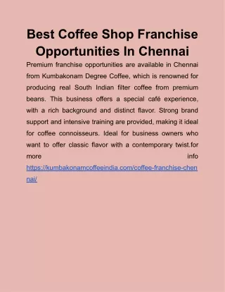 Best Coffee Shop Franchise Opportunities In Chennai